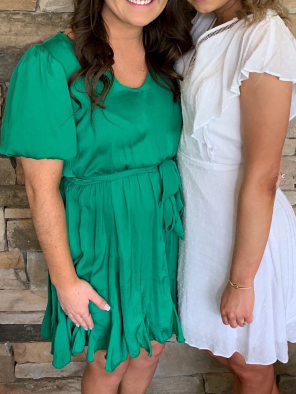 mittoshop Green Short Puff-Sleeve Tie-Waist Mini Dress